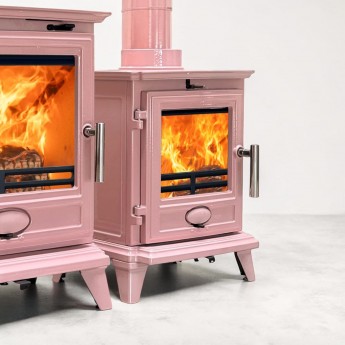 Flamingo Pink Enamel -  Ecosy Rock Compact - Defra Approved - Eco Design Ready - Multi-Fuel Stove - Cast Iron